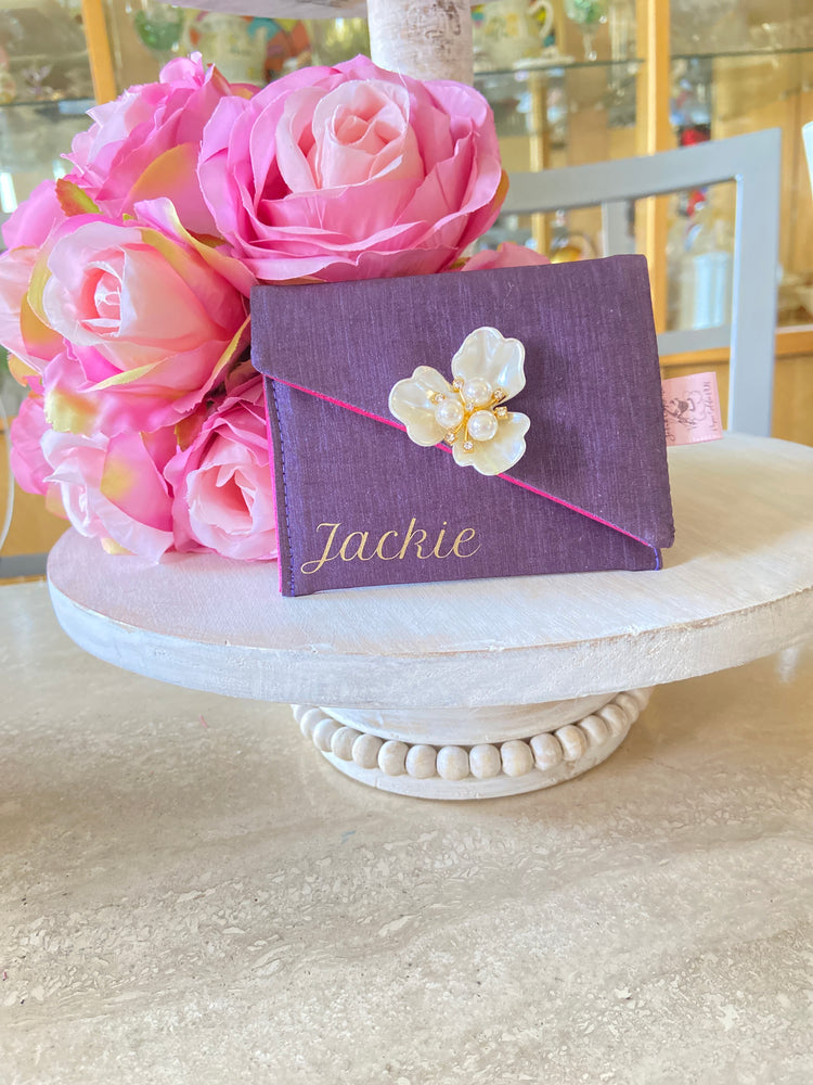Personalized Plum Elegant Silk Executive Business Card Holder Clutch