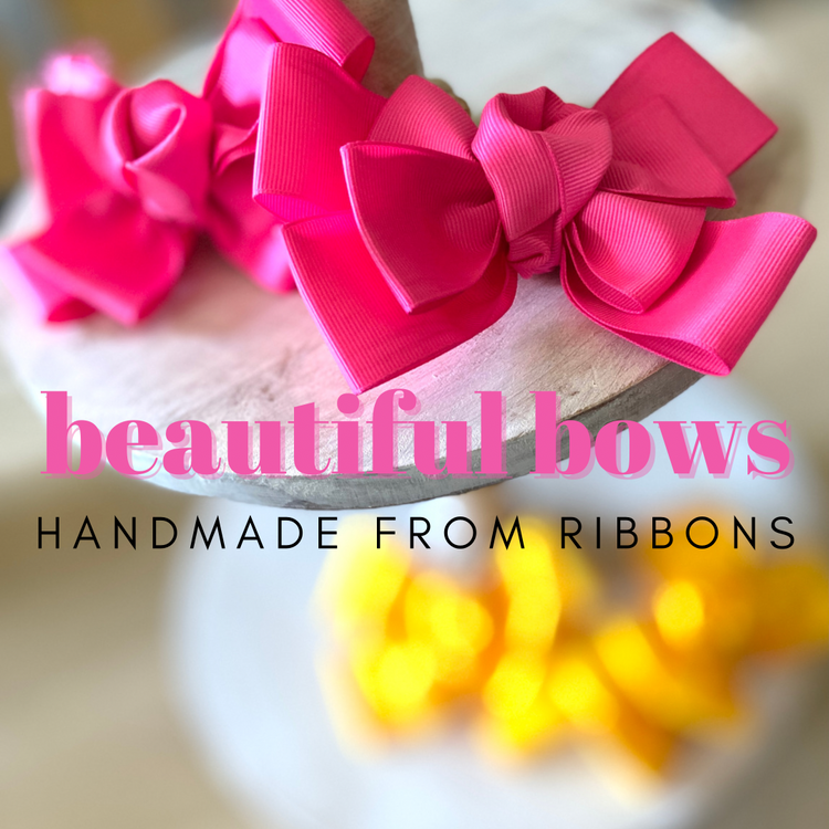 pink and yellow handmde ribbon bows