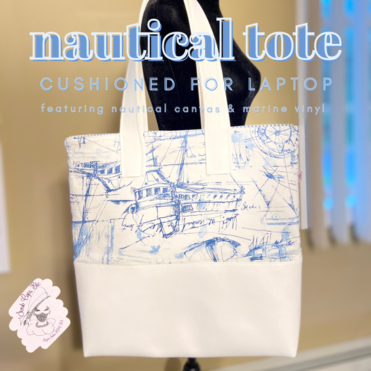 handmade nautical and marine vinyl tote bag
