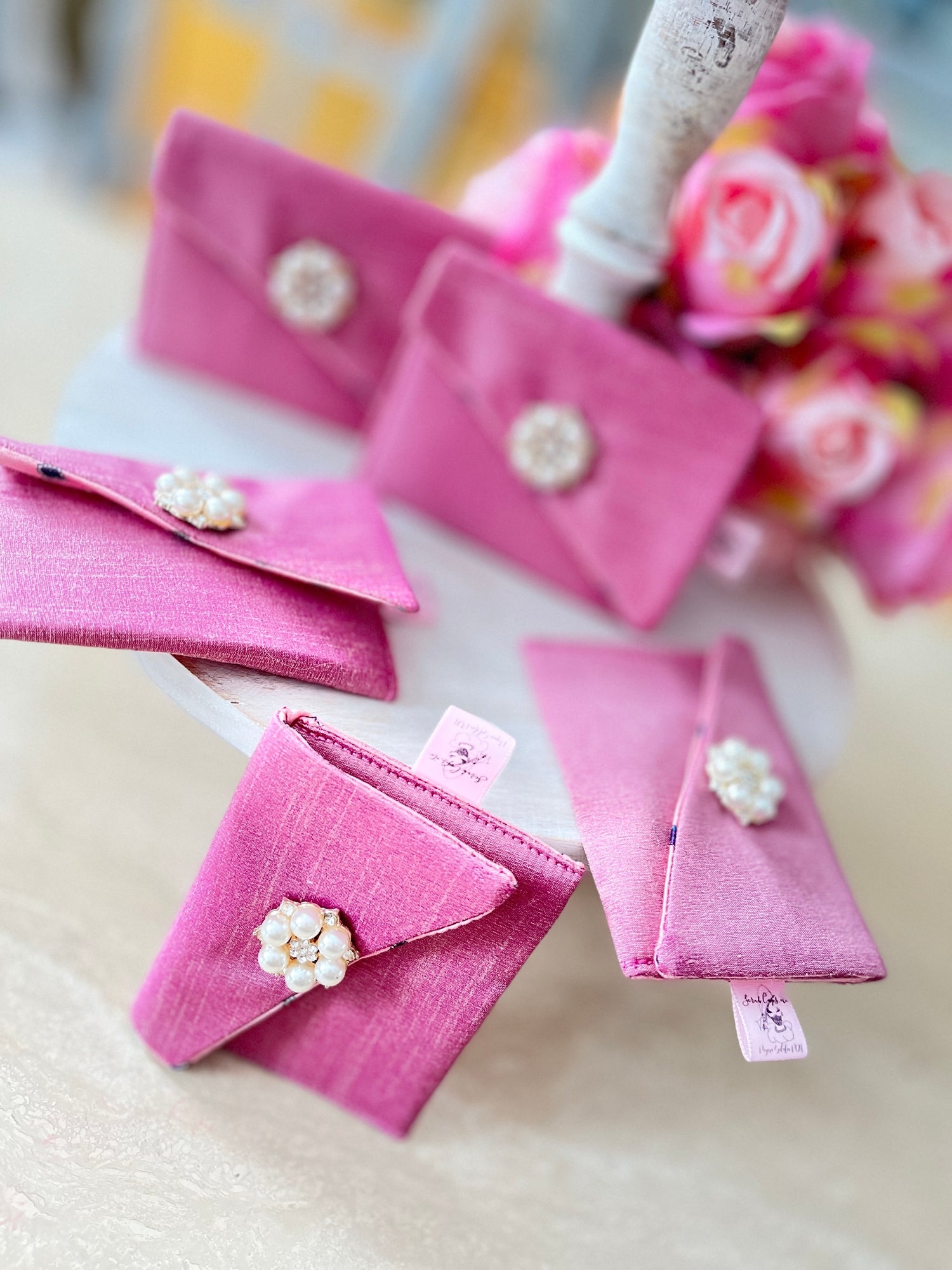 Peony Pink Elegant Silk Executive Business Card Holder Clutch