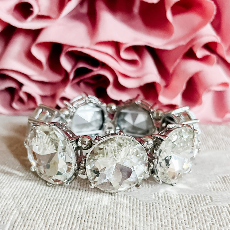 Rhinestone/Silver Chunky Stretch Bracelet