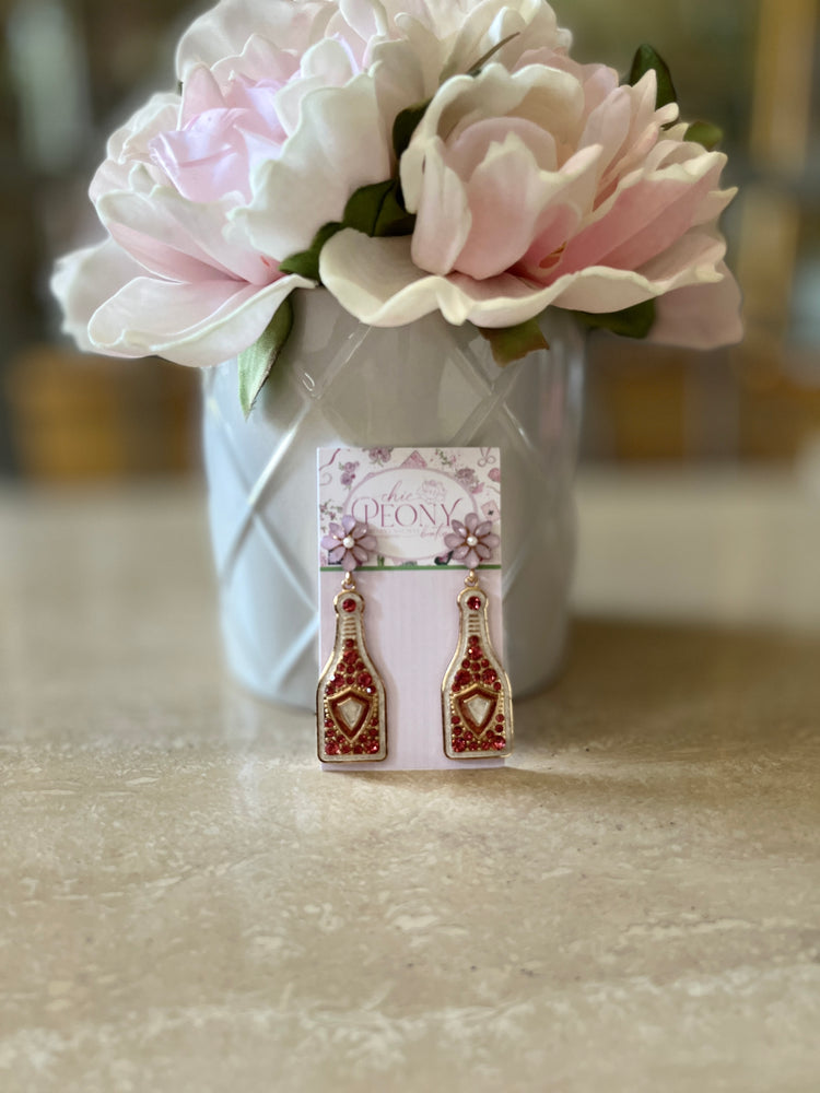 Pink Rhinestone & Floral Champagne Earrings