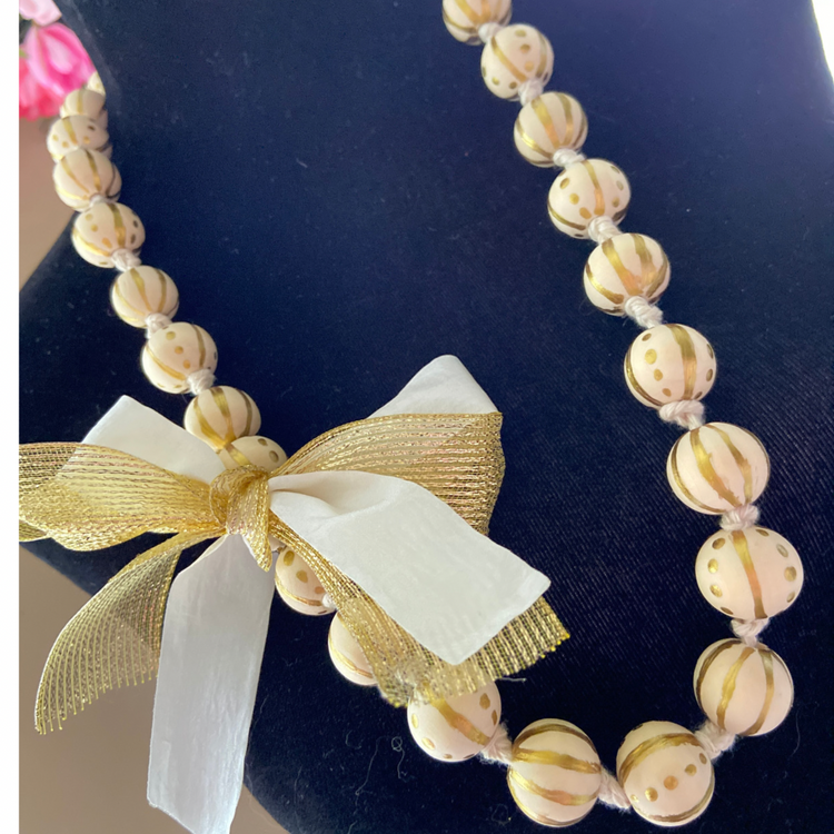 Hand painted gold wooden bead necklace 