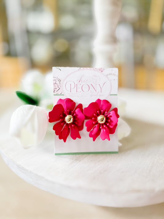 Fiery Pink Peony Earrings