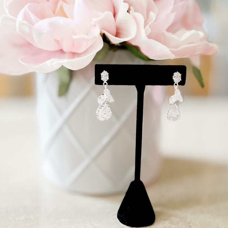 Dainty Teardrop Silver & Rhinestone Fashion Earrings