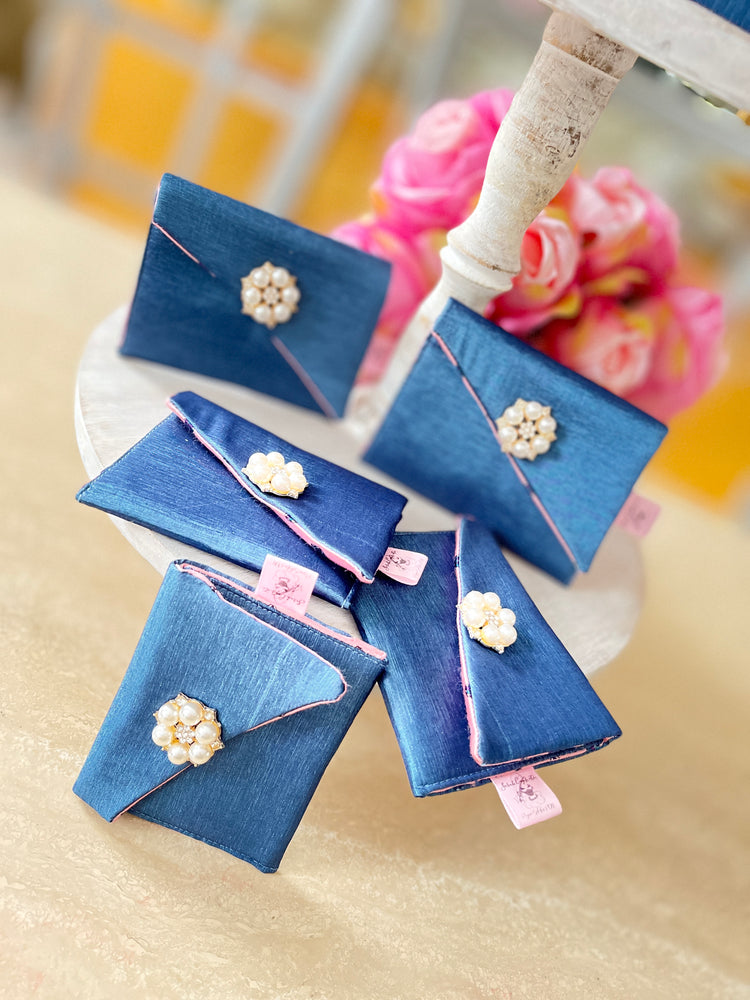 Blue Silk Elegant Silk Executive Business Card Holder Clutch