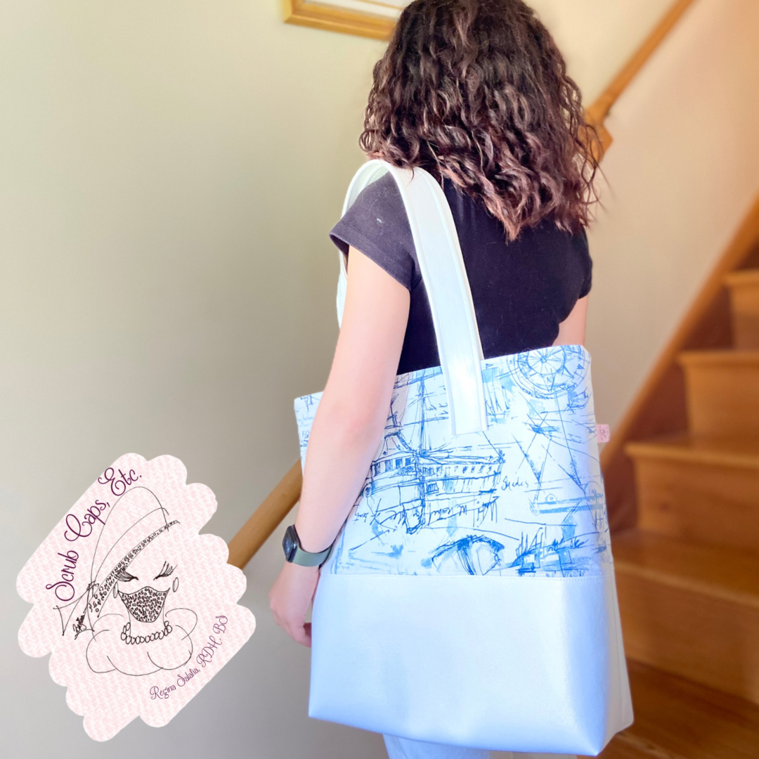 handmade nautical and marine vinyl tote bag