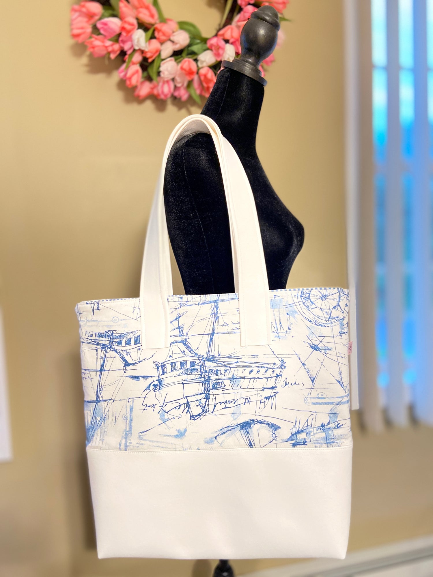Nautical Tote Bag with Marine Vinyl Bottom & Cotton Web Straps – Chic Peony  Boutique