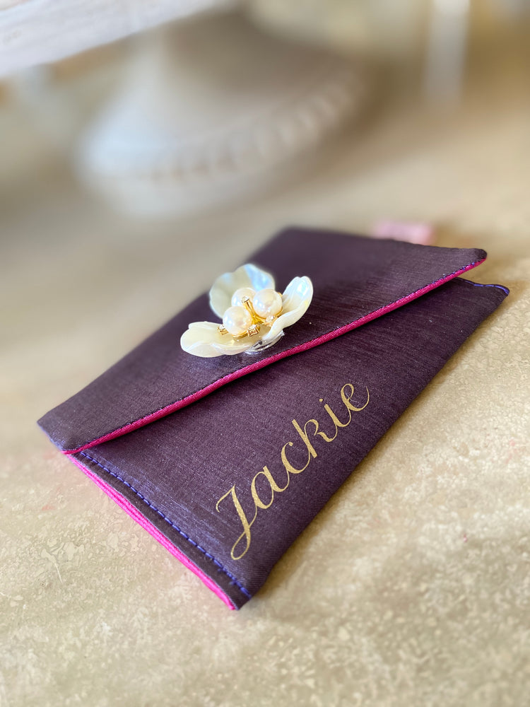 Personalized Plum Elegant Silk Executive Business Card Holder Clutch