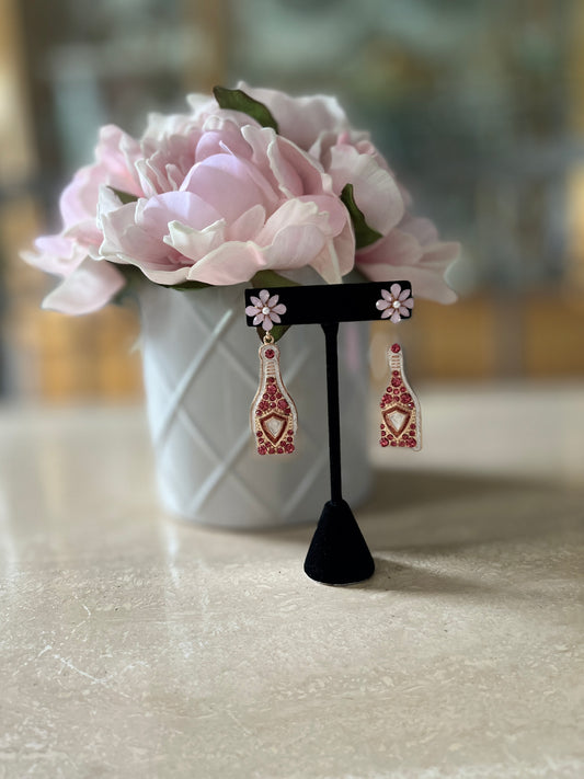 Pink Rhinestone & Floral Champagne Earrings