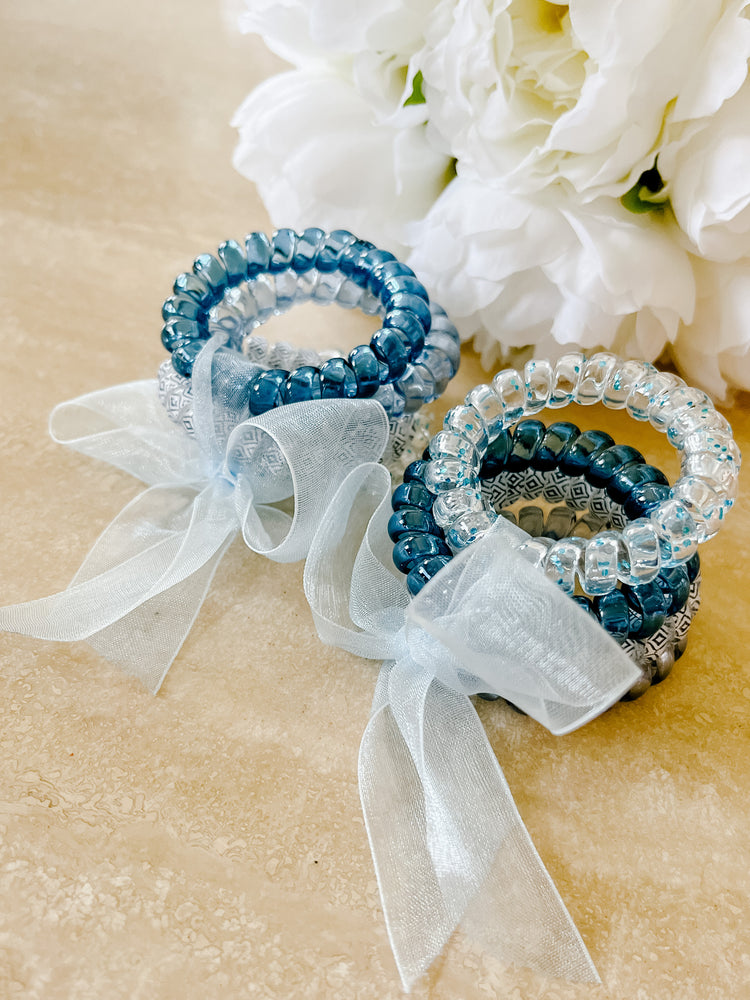 Quartet of Nautical Blue Coil Hair Ties