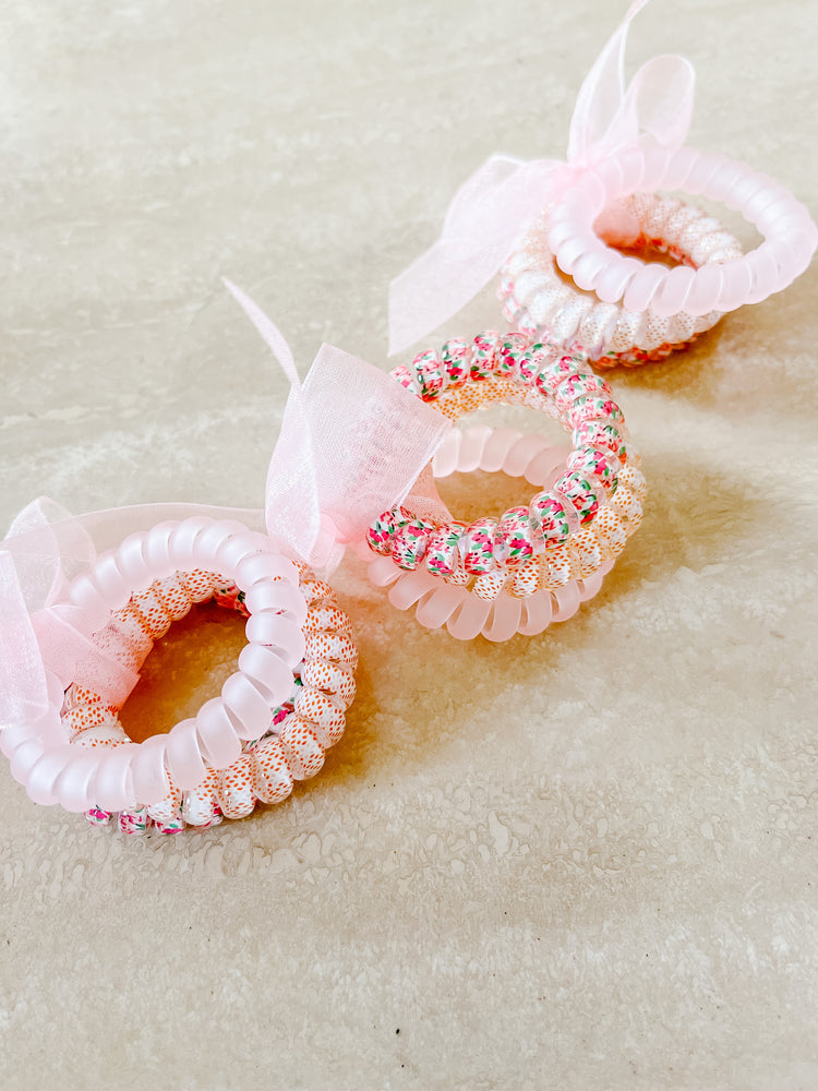Trio of Rose Floral Coil Hair Ties