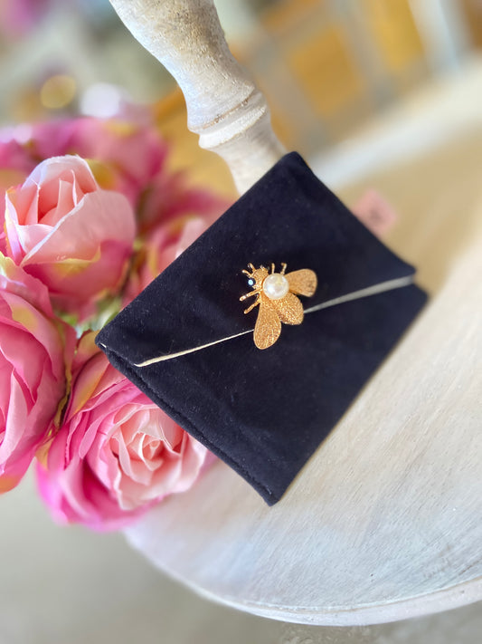 Navy Bee Elegant Silk Executive Business Card Holder Clutch