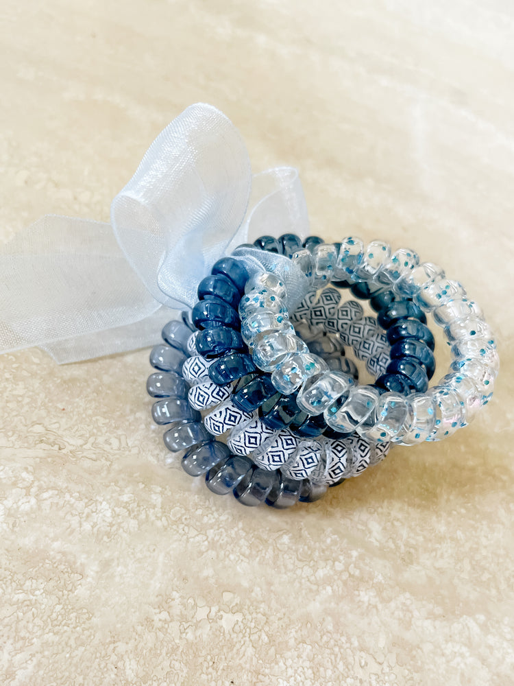 Quartet of Nautical Blue Coil Hair Ties