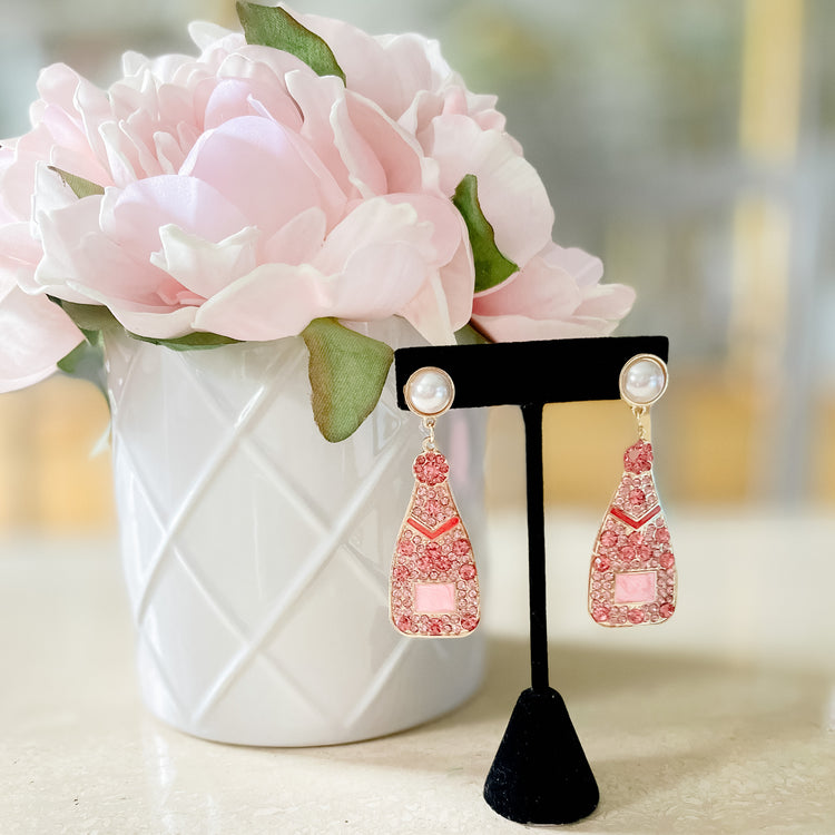 Ella Pink Rhinestone & Pearl Champagne Earrings