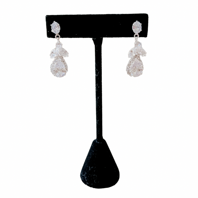 Dainty Teardrop Silver & Rhinestone Fashion Earrings