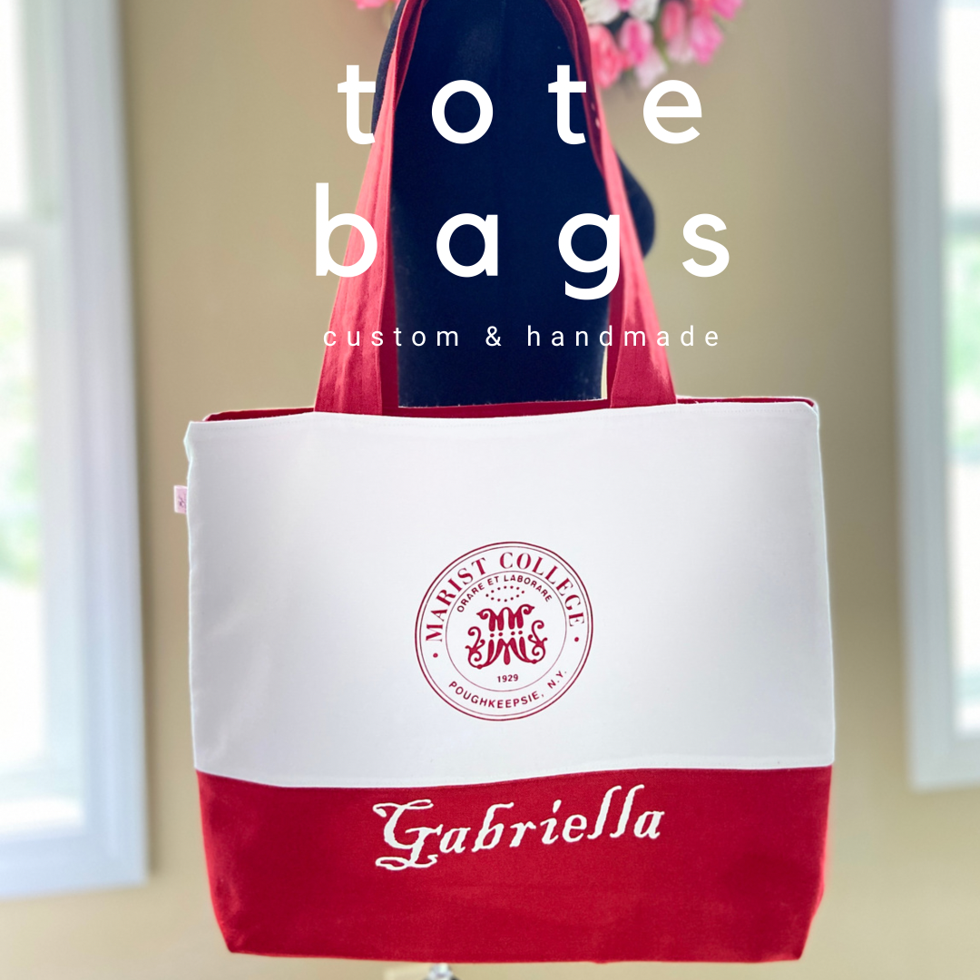 custom, personalized handmade upscale college tote bag