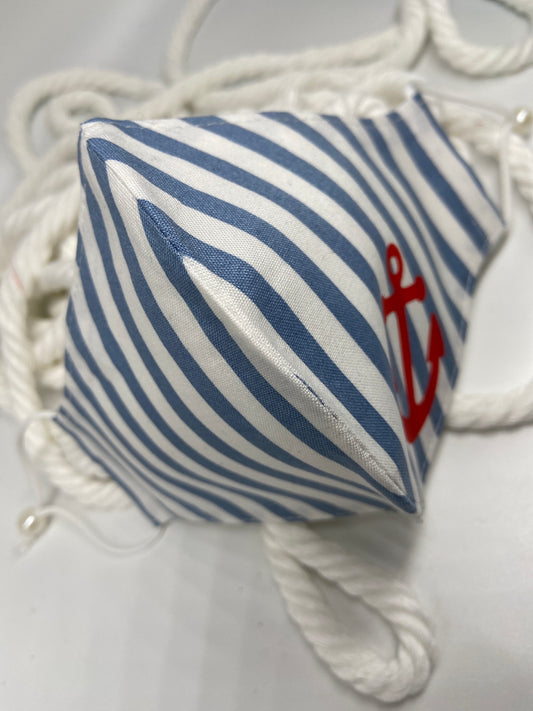 Handmade Nautical Mask with Red Anchor & Pearl Ear Adjusters