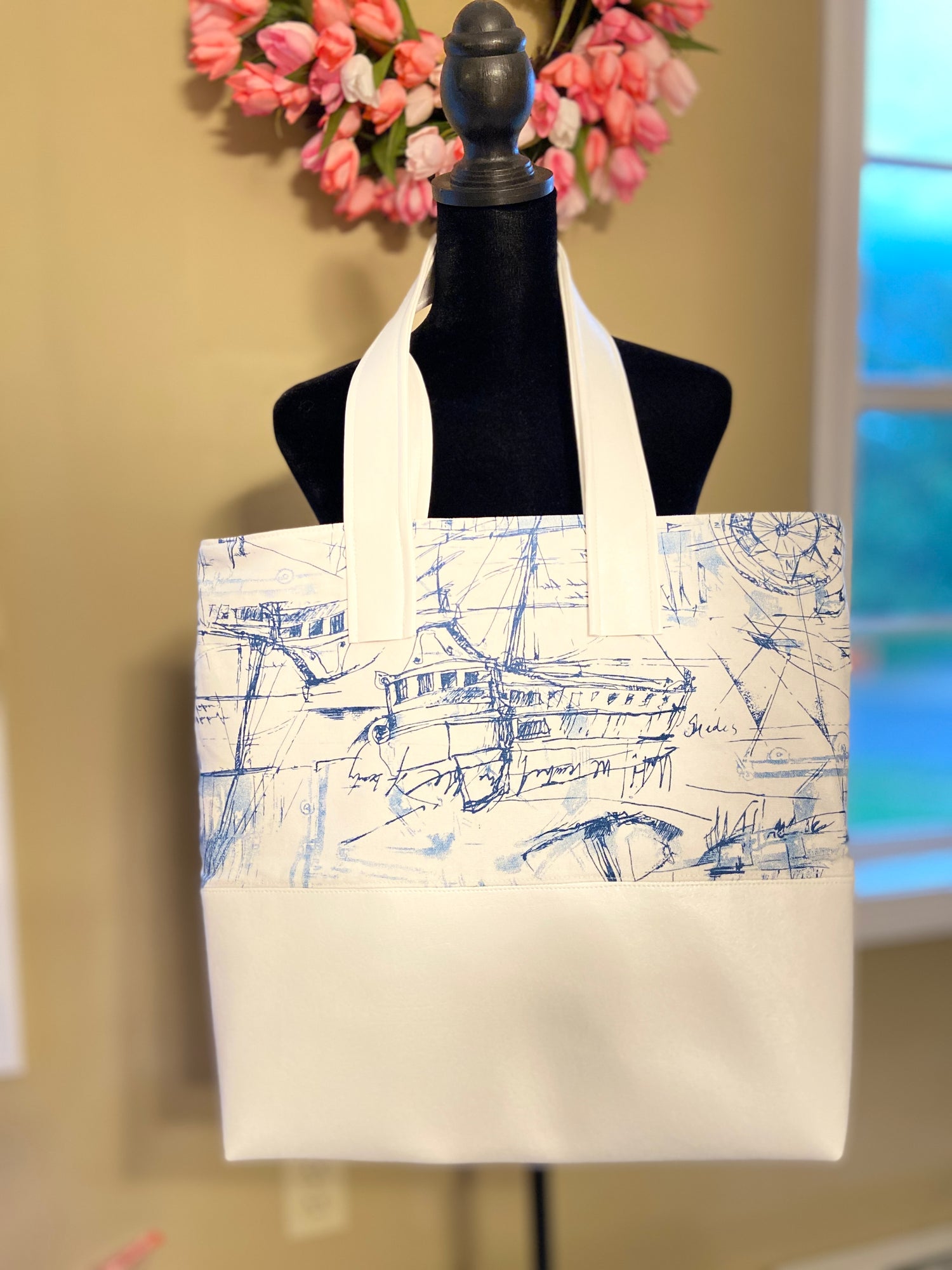 handmade nautical and marine vinyl tote bag