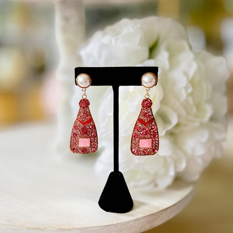 Ella Pink Rhinestone & Pearl Champagne Earrings
