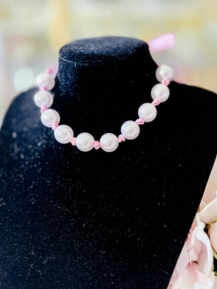 Princess Pink Gingham & Pearl Adjustable Necklace