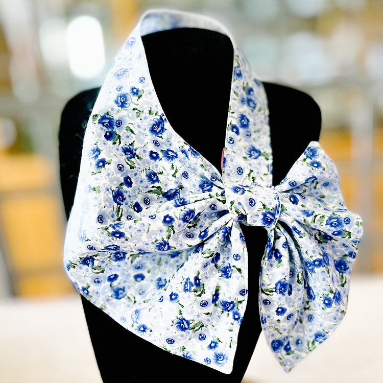 Coastal Grandmother Chic Scarf in Dainty Blue Floral Print