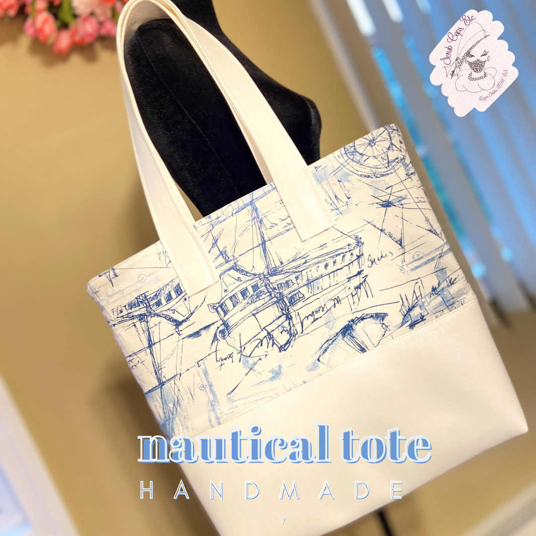 handmade nautical and marine vinyl tote bag