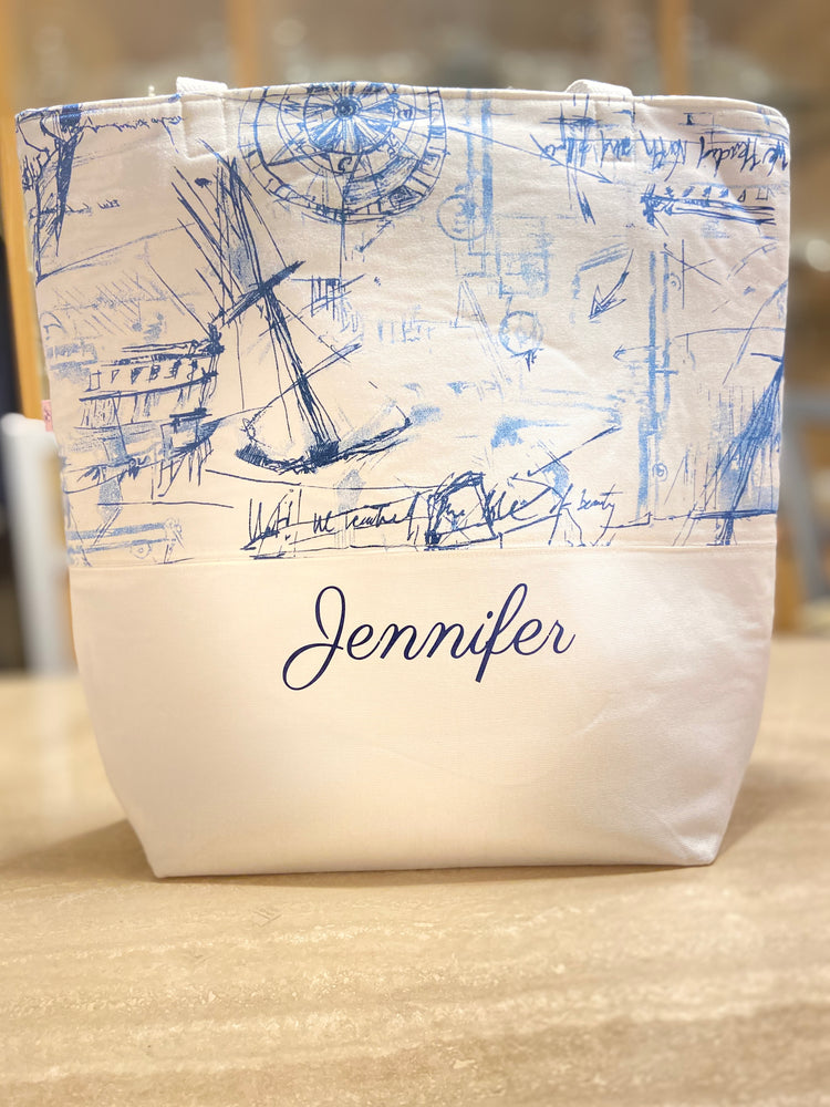 Personalized Nautical Tote Bag with Canvas Bottom & Cotton Web Straps