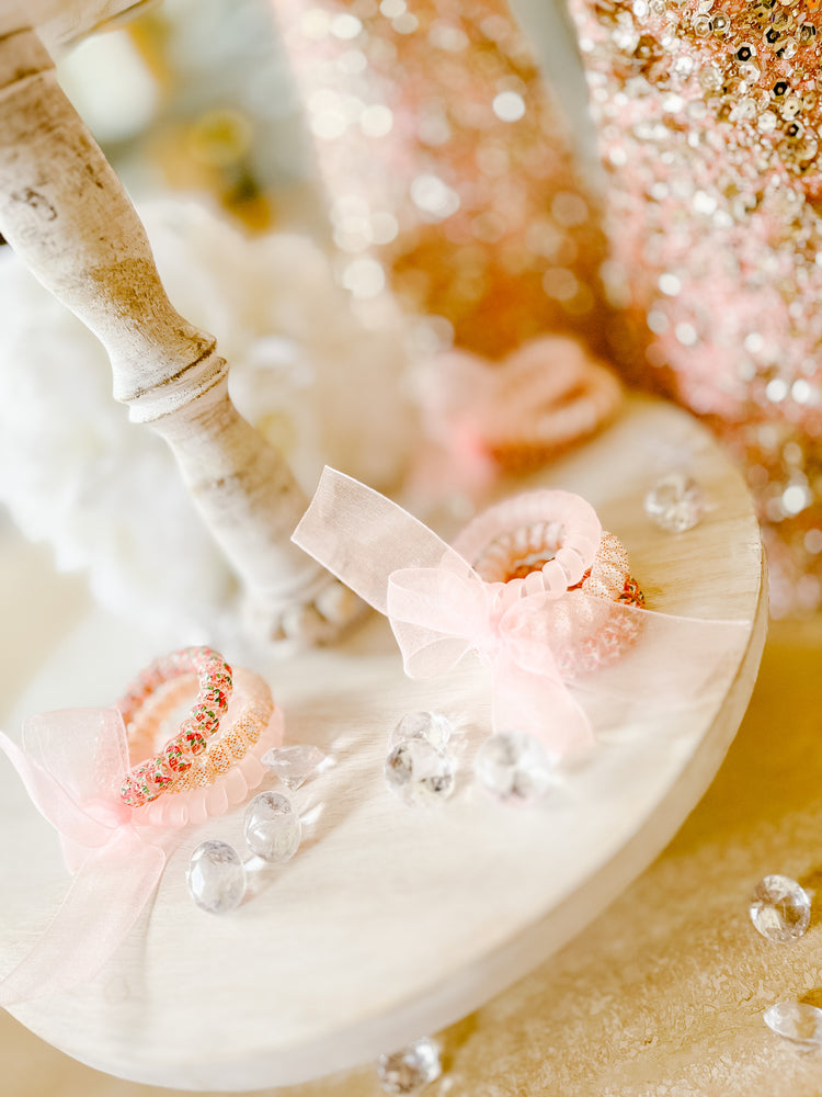 Trio of Rose Floral Coil Hair Ties