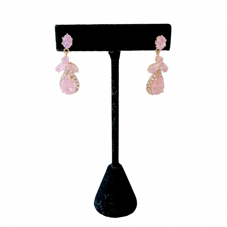 Dainty Pink Teardrop Gold & Rhinestone Fashion Earrings