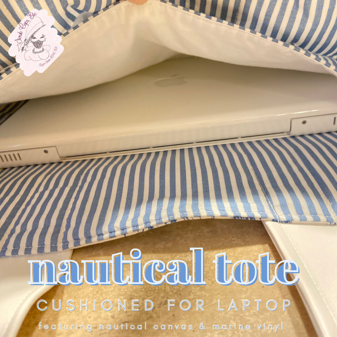 handmade nautical and marine vinyl tote bag with laptop pocket