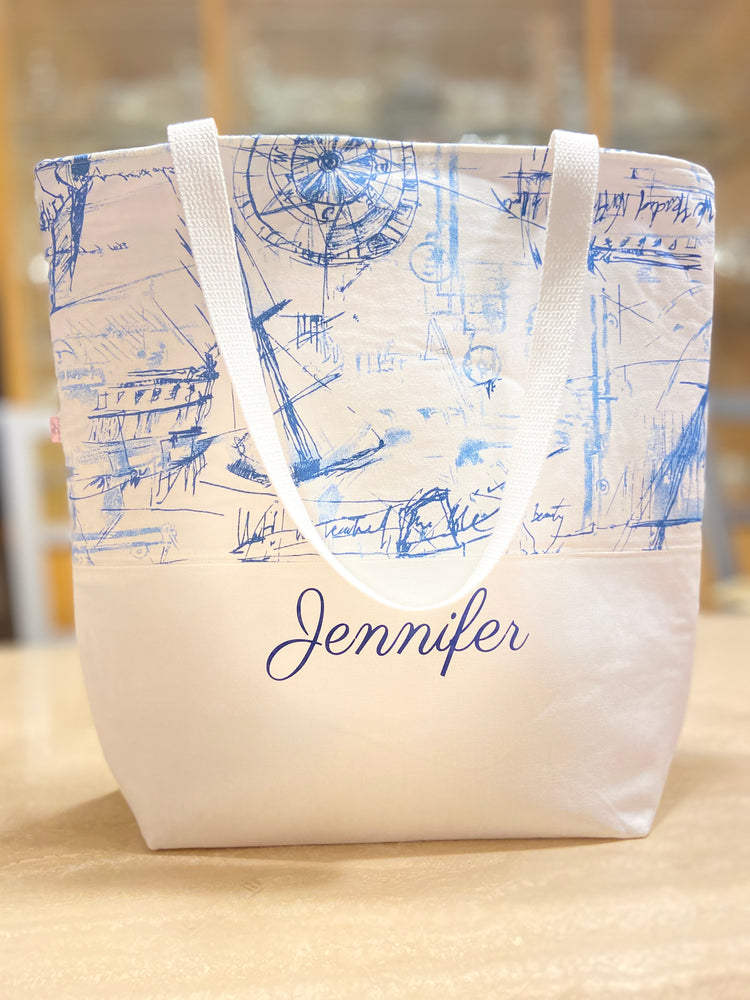 Personalized Nautical Tote Bag with Canvas Bottom & Cotton Web Straps