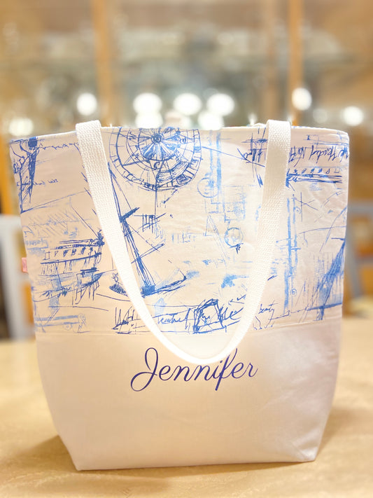 Personalized Nautical Tote Bag with Canvas Bottom & Cotton Web Straps