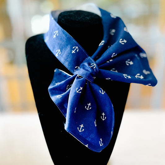 Coastal Grandmother Chic Scarf in Navy Nautical Print