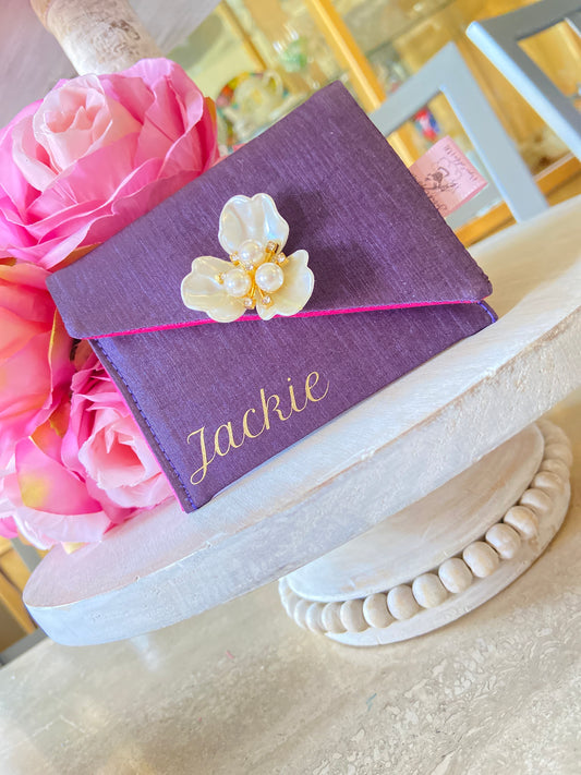 Personalized Plum Elegant Silk Executive Business Card Holder Clutch
