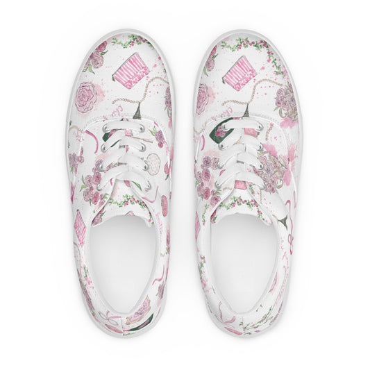 Chic Peony lace-up canvas shoes