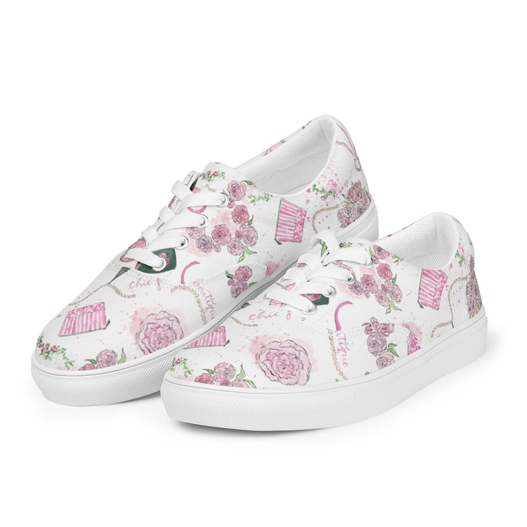 Chic Peony lace-up canvas shoes